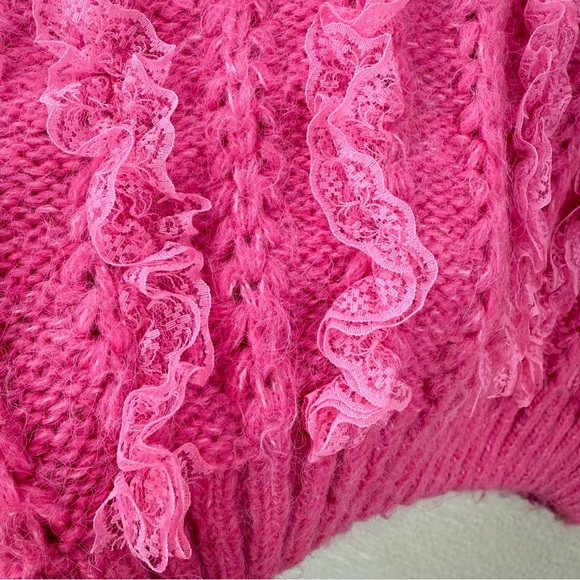 Zara Pink Knit Ruffle Sweater Size M - Picture 5 of 9